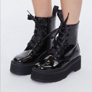Patent leather combat boots